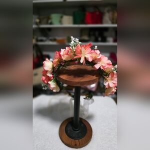 Floral Accent Wreath with Pink and White Blooms hair Piece